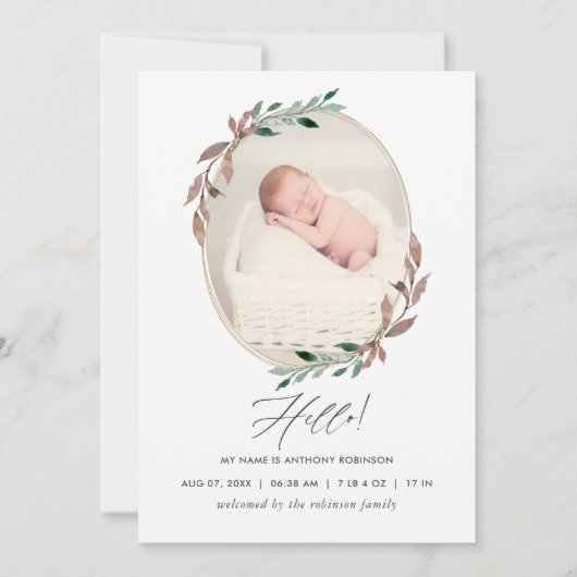 Winter Rustic Greenery Birth Announcement Kaart (Voorkant)