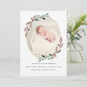 Winter Rustic Greenery Birth Announcement Kaart (Staand voorkant)