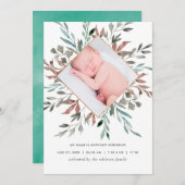 Winter Rustic Greenery Birth Announcement Kaart (Voorkant / Achterkant)