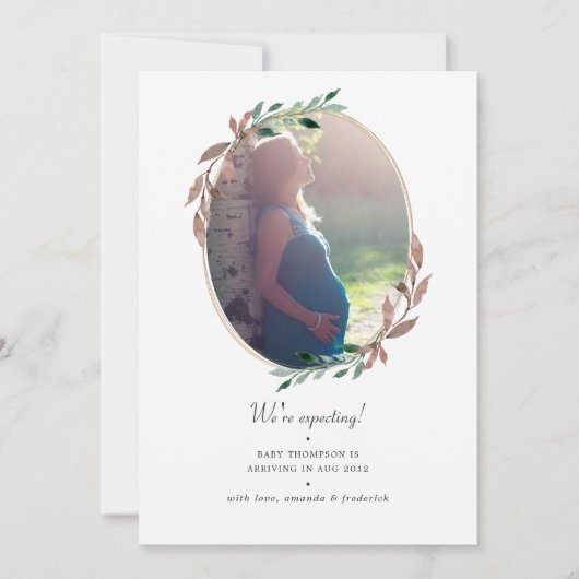 Winter Rustic Greenery Fotozwangerschap Aankondiging (Voorkant)