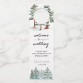 Winter Rustic Pine Trees Lantern Botanical Wedding Flessenhanger (Voorkant)