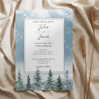 Winter Rustic Pine Trees Lantern Botanical Wedding Kaart