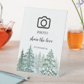 Winter Rustic Pine Trees Lantern Botanical Wedding Reclamebord Met Voetstuk (Insitu)