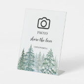 Winter Rustic Pine Trees Lantern Botanical Wedding Reclamebord Met Voetstuk (Voorkant)