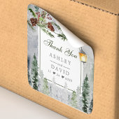 Winter Rustic Pine Trees Lantern Wedding Dank je Vierkante Sticker