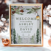 Winter Rustic Pine Trees Lantern Wedding Welkom Poster