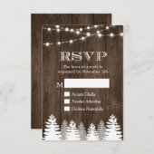 Winter Rustic Wood String Lights Pine Tree RSVP (Voorkant / Achterkant)