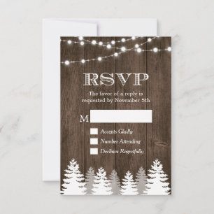 Winter Rustic Wood String Lights Pine Tree RSVP Kaartje