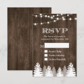 Winter Rustic Wood String Lights Pine Tree RSVP Kaartje (Voorkant / Achterkant)