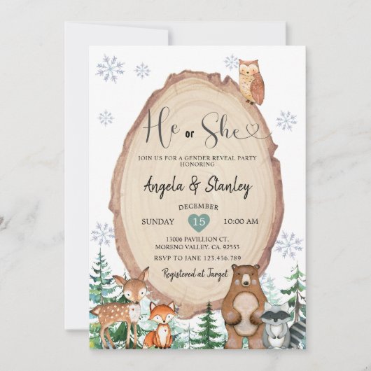 Winter Rustic Woodland Hij of Zij Geslacht Reveal  Kaart (Voorkant)