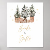 Winter rustieke kerstbomen Boeken en geschenken Poster (Voorkant)
