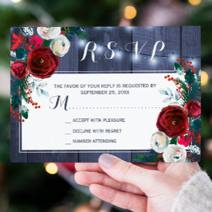 Winter rustieke marine burgundy bloemrijke chic RSVP kaartje