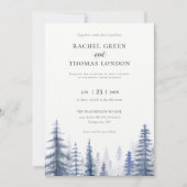 Winter Rustieke Waterverf Pijnbomen bruiloft Kaart (Voorkant)