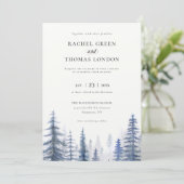 Winter Rustieke Waterverf Pijnbomen bruiloft Kaart (Staand voorkant)