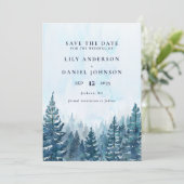 Winter Rustische Waterverf Dennenboom Bos Bruiloft Save The Date (Staand voorkant)