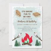 Winter s mores Campfire First Birthday Invitation Kaart (Voorkant)