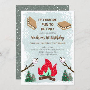 Winter s mores Campfire First Birthday Invitation Kaart