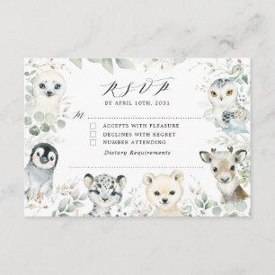 Winter Sage Arcmals Baby shower RSVP Card Informatiekaartje