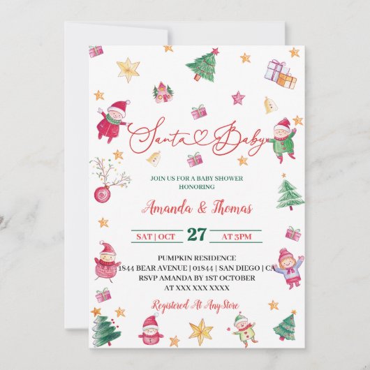 Winter Santa Baby Baby shower Kaart (Voorkant)