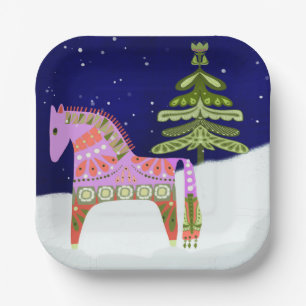 Winter Scandinavian Horse 7-inch papieren Bord