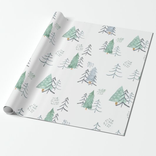 Winter Scandinavische boom met handschilderd patro Cadeaupapier (Uitgerold)