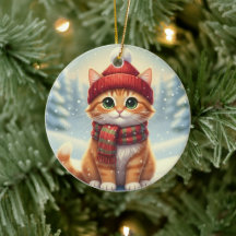 Winter Scarf Cat Christmas Cat with Plaid Scarf