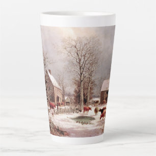 Winter Scene Americana Snow Farm Animals Latte Mok