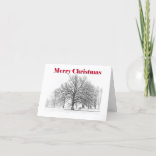 Winter Scene Christmas Kaart White Bow (Gevouwen)