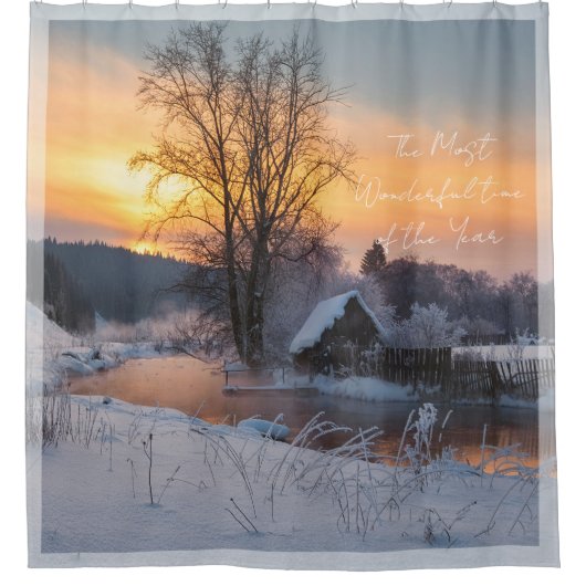 Winter scene custom Christmas Holiday Douchegordijn (Voorkant)