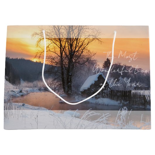 Winter scene custom Christmas Holiday Groot Cadeauzakje (Voorkant)