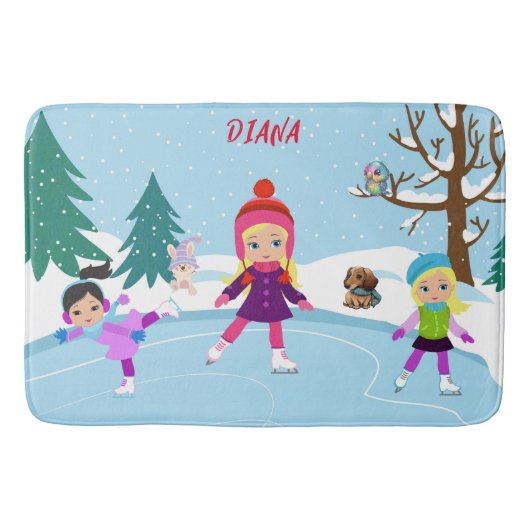 WINTER SCENE ICE SKATING FOR GIRL'S BATH MAT (Voorkant)