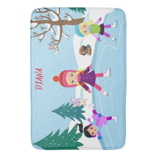 WINTER SCENE ICE SKATING FOR GIRL'S BATH MAT (Voorkant Verticaal)
