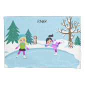 Winter scène Ice Skating personalized Pillow Hoesj Kussensloop (Voorkant)