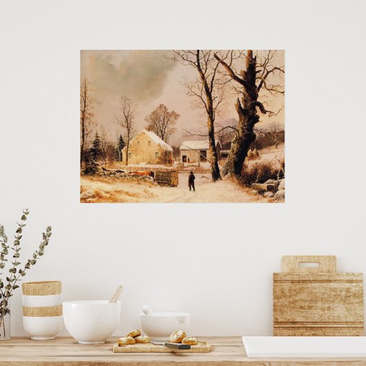 Winter Scene in New England door Durrie Poster (Keuken)