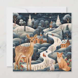 Winter Scene Kerst Bos Dieren Bedankkaart