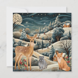 Winter Scene Kerstmis Bosdieren Bedankkaart