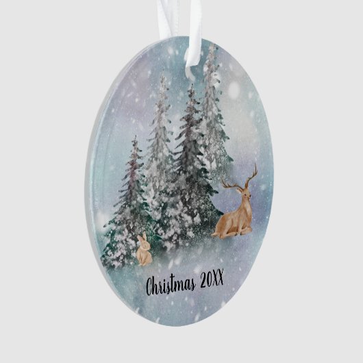 Winter Scene met Deer, Rabbit & Snow Ornament (voorkant)