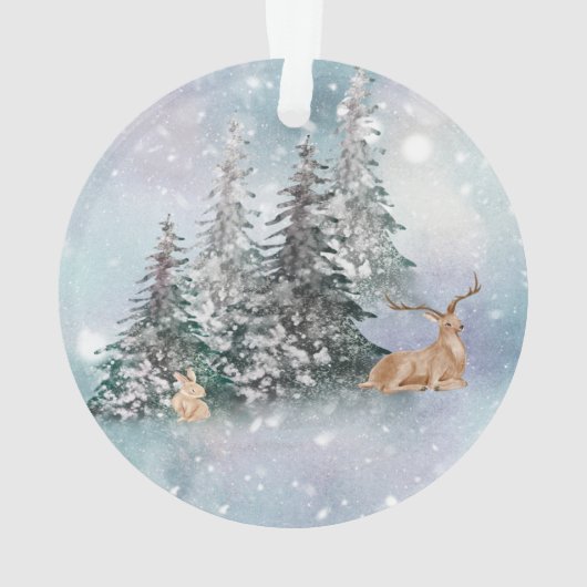 Winter Scene met Deer, Rabbit & Snow Ornament (achterkant)