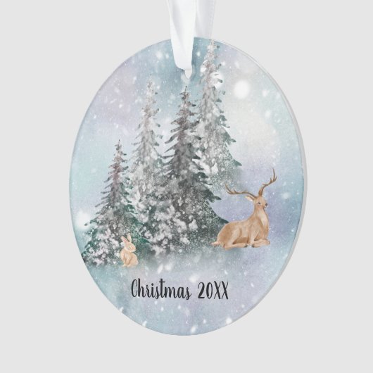 Winter Scene met Deer, Rabbit & Snow Ornament (voorkant)
