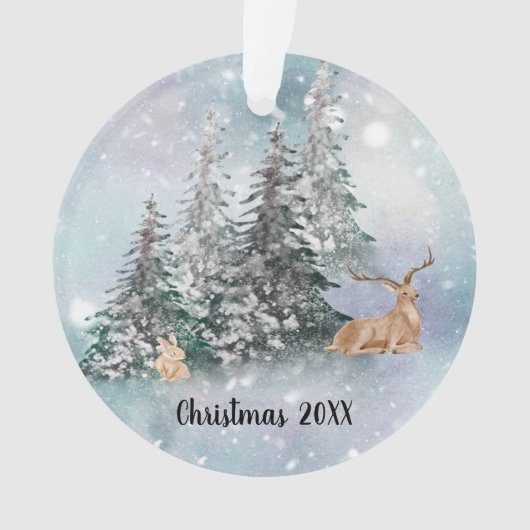 Winter Scene met Deer, Rabbit & Snow Ornament (voorkant)