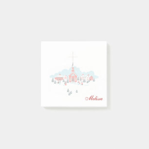 Winter Scene met een Rode Kerk en kerstster Post-it® Notes