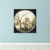 Winter Scene met Skaters nabij een kasteel Canvas Afdruk (Insitu (Houten vloer))