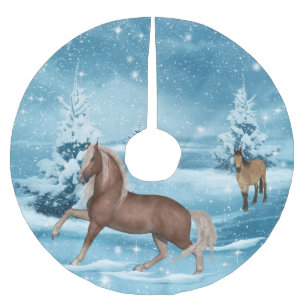 Winter Scene-paarden sneeuw en bomen 3 Kerstboom Rok