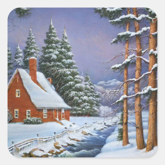 Winter Scene Square Sticker (Voorkant)