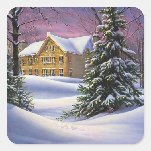 Winter Scene Square Sticker (Voorkant)