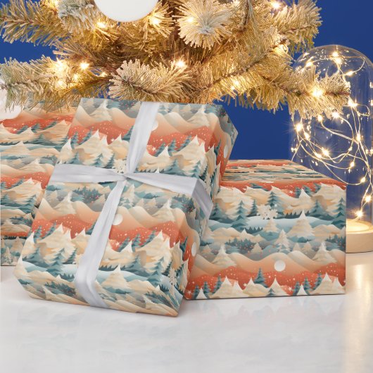 Winter Scene Trees Mountains Snow Cadeaupapier (Feestdagen)