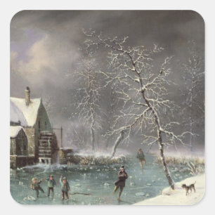 Winter Scene Vierkante Sticker