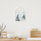 Winter Scenery Gold Baby shower Affiche de bienven (Cuisine)