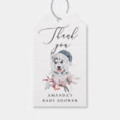 Winter schattige husky hond Dier Baby shower dank Cadeaulabel (Voorkant)