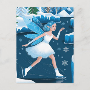 Winter Schattige schaatsen Fairy Blauw Wit Briefkaart